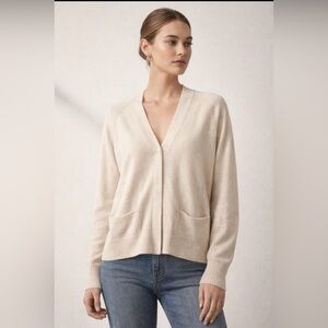 Vince Cream Zip Front Cardigan Sweater Size Small Cashmere Wool Blend